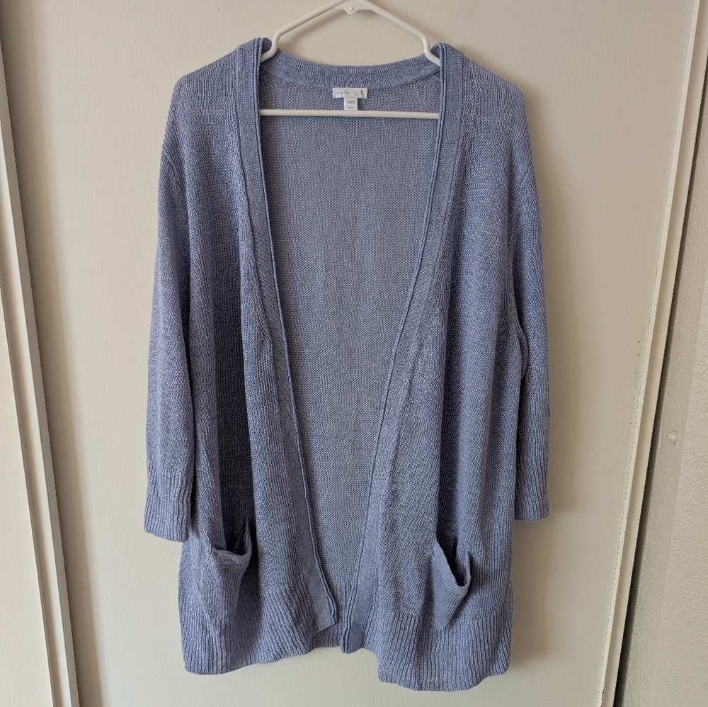 J. Jill Womens Large 100% Linen Purple Cardigan Coastal Grandma Beach Classic